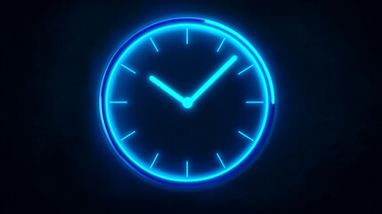 A futuristic digital clock light effect. A glowing silhouette of a clock representing time. Background laser blue neon clock vector illustration
