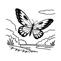 Butterfly design, labeled line and fill art vector illustration. 
