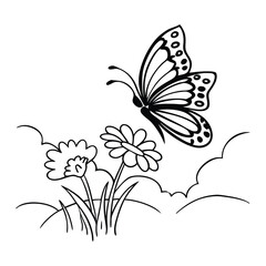 Butterfly design, labeled line and fill art vector illustration. 