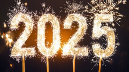 Sparkling 2025 new year celebration with fireworks in background