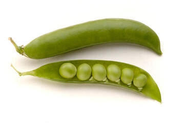 Two Green Peas on white background