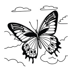 Butterfly design, labeled line and fill art vector illustration. 