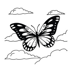 Butterfly design, labeled line and fill art vector illustration. 