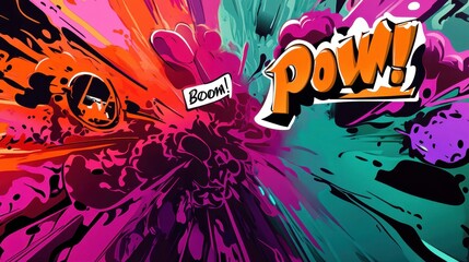 Fototapeta premium Chic 70s wallpaper with neon comic bubbles and thick black outlines