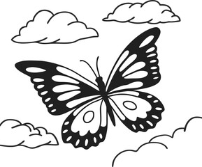Butterfly design, labeled line and fill art vector illustration. 