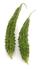 two Bitter gourds on white background