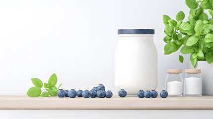 Delicious blueberry yogurt with fresh mint kitchen food photography minimalist design close-up healthy eating