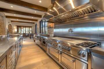 Professional stainless steel kitchen.