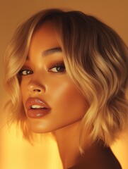 A close up portrait of a beautiful hair model with multi toned hair