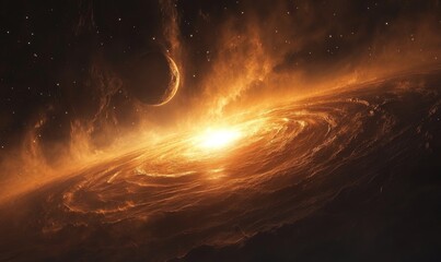 scene with distant planets and swirling gas clouds, Generative AI