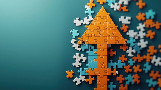 Symbolizing growth abstract arrow puzzle upward progress in a creative environment perspective