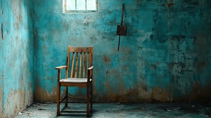 Narrow, dim room with subtle light highlighting stillness and emotional weight, minimalist, Room of Depression, melancholy  stillness