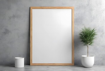 Empty white poster template mockup with frame.
