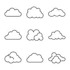 Cloud line art set vector illustration