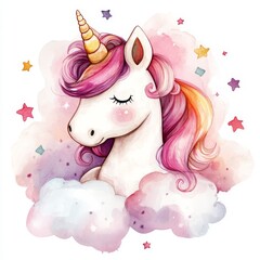 Happy unicorn watercolor clipart