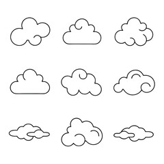 Cloud line art set vector illustration
