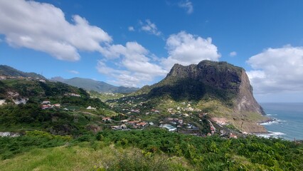 natureza, ar livre, paisagem, montanha, verde, azul, céu, nuvens, mar, oceano, onda, floresta, árvores, água, paz, paraíso, relaxamento, viagem, portugal, madeira, ilha da madeira