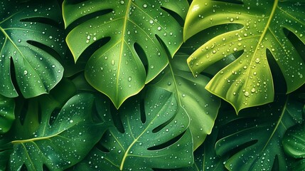 water droplets on a green leaf, Generative AI