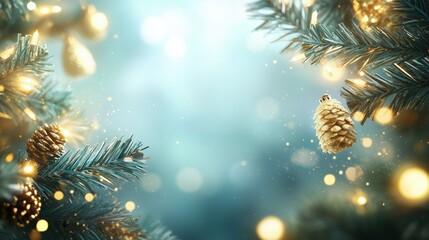 Obraz premium A soft bokeh of golden holiday lights in an illustration with a blank area in the center for a Christmas greeting.