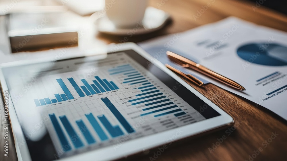 Poster analyzing business growth trends office environment data visualization professional setting analytic
