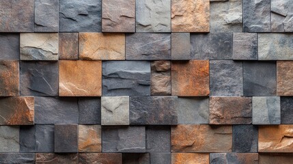 Rustic stone tile wall texture backdrop in a panoramic view