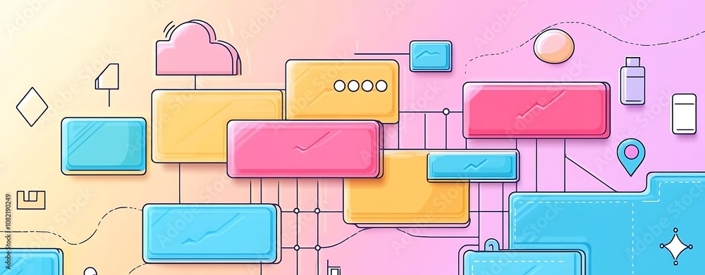 Poster prototyping user friendly brightly colored chibi style background design