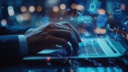 Analyzing data trends using advanced technology tools office environment digital content urban setting close-up viewpoint business intelligence and analytics