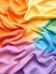 Obraz premium Vibrant Flowing Silk Fabric in Gradient of Rainbow Hues Displaying Soft Texture and Gentle Drape Ideal for Backgrounds and Textiles in Colorful Design Projects