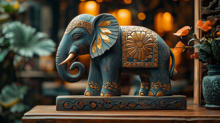 Obraz premium Ornate Teal Elephant Figurine 