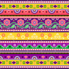 Diwali vector seamless pattern with flowers inspired by Pakistani or Indian truck art. Non AI generated