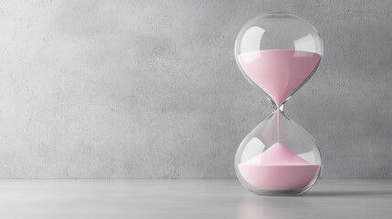 New Year 2025 concept featuring an hourglass with pink sand set against a grey backdrop providing plenty of space for text