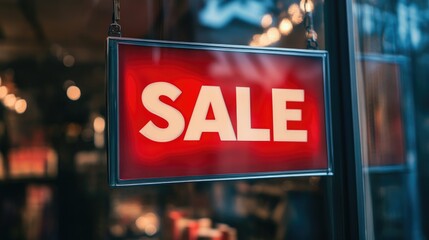 Red poster displaying the word SALE in a shop windowBo Li