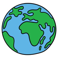 Hand drawn cartoon planet earth on white background.