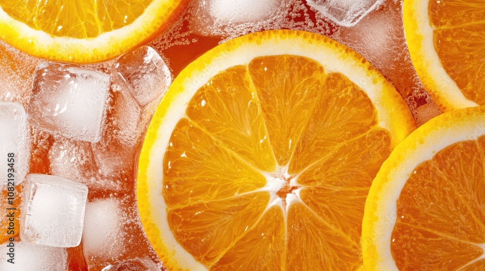 Aufkleber fresh orange slices and ice cubes create a vibrant explosion of color in a refreshing juice combinat