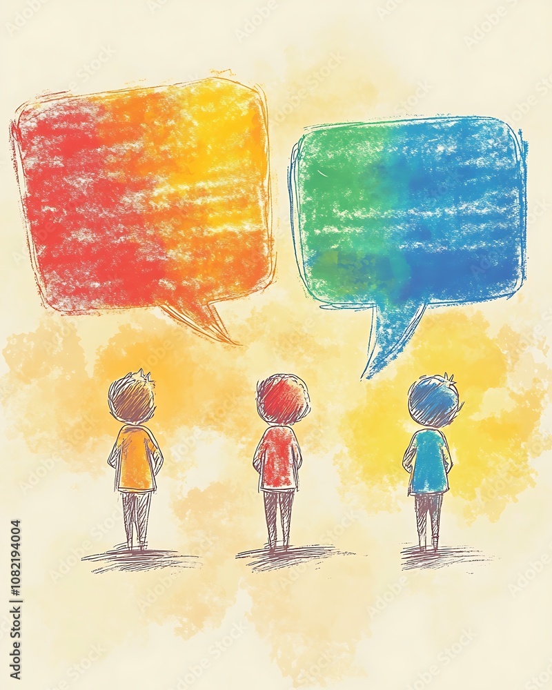 Poster prototyping user friendly colorful chibi characters with speech bubbles