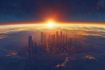 Communication network above Earth for global business and finance digital exchange