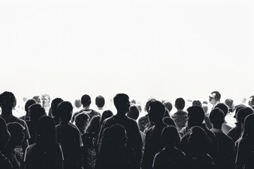 Big crowd of diverse people in dark clothes isolated on white background. Neural network ai generated art