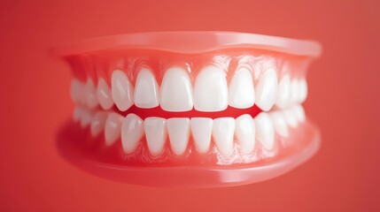 Obraz premium Dentures for the elderly, Detailed view of dentures in supportive structure, promoting oral health, dentures, daily use, oral care