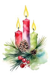 Joyful watercolor design of Christmas candles for card print AI generated illustration