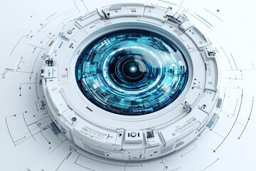 illustration of a technological eye, close up, future concept, generative ai , isolated on white background,  , copy space, copy space for text,