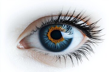 illustration of a technological eye, close up, future concept, generative ai , isolated on white background,  , copy space, copy space for text,