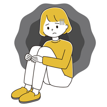 recommend clip art: 落ち込んで三角座りをする女性のイラスト