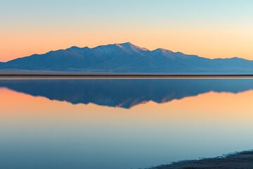 Obraz premium lake with mountains reflecting on its surface at sunrise, Generative AI