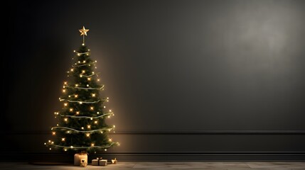 Minimalist Christmas Eve Room with an undecorated tree lit with only a string of white lights AI generated illustration