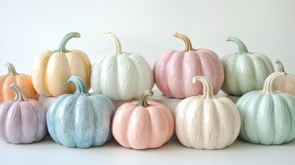 Collection of pastel colored plaster pumpkins