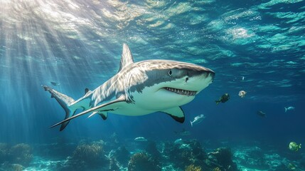 Fototapeta premium Powerful shark swimming in the ocean