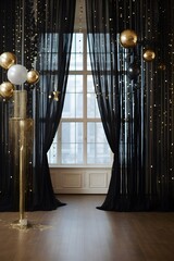Fototapeta premium New Years Eve room with a stylish minimalist photo booth backdrop AI generated illustration