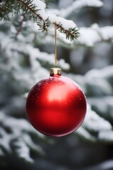 One red ornament hanging on an otherwise bare Christmas tree AI generated illustration