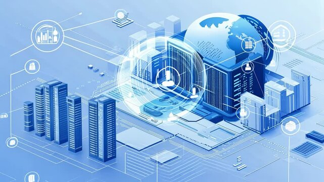Global Network Data Visualization: A 3D illustration depicting a futuristic data network connecting cities around the globe.