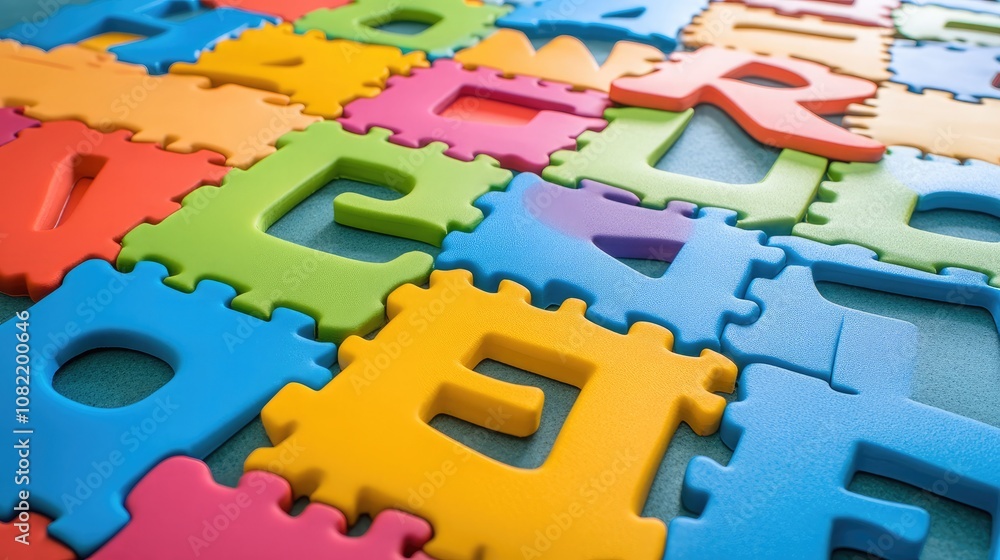 Poster colorful interlocking foam letters and numbers play mat for early childhood learning and development